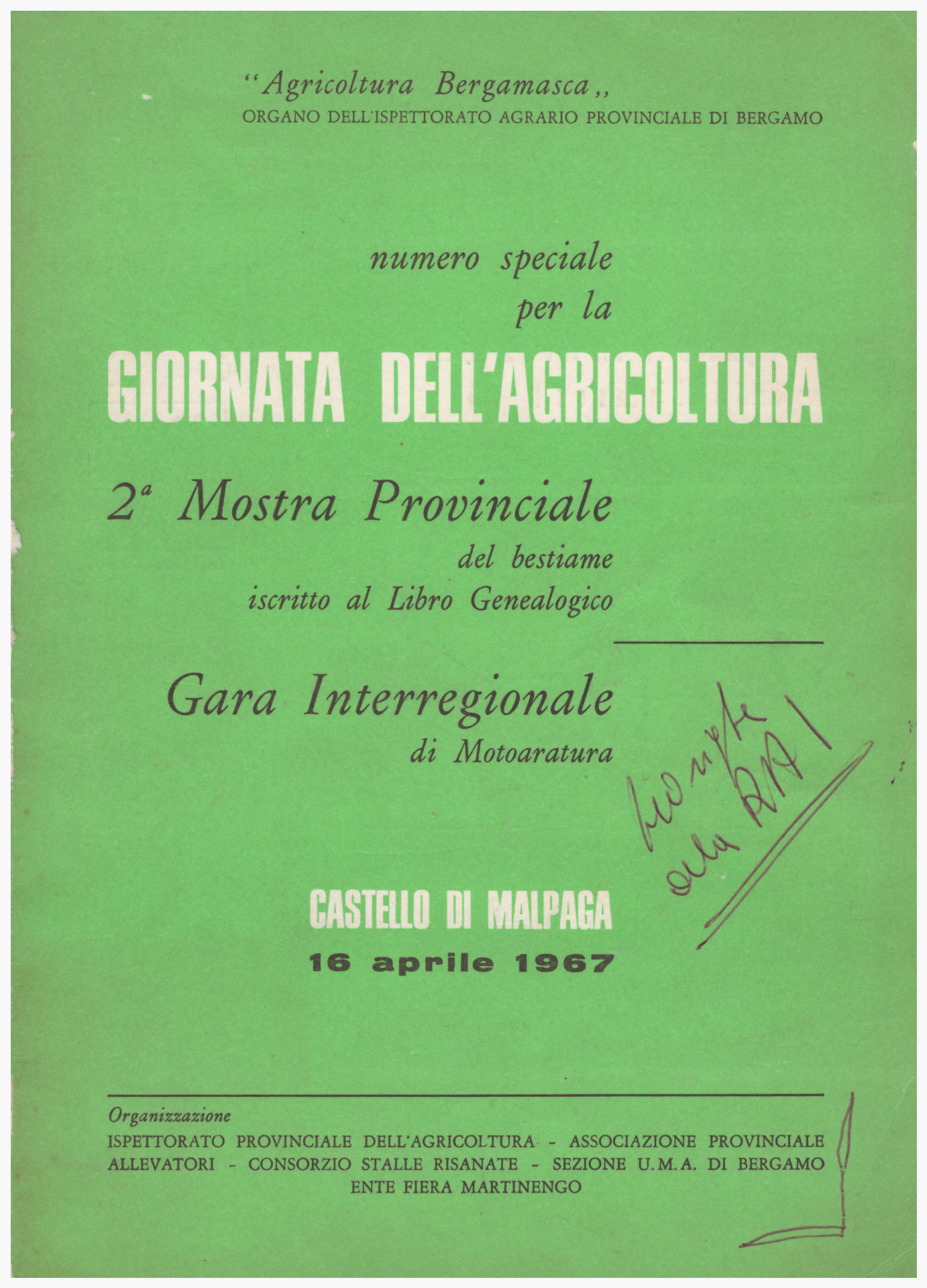 Copertina della Giornata dell'Agricoltura 1967 a Castello di Malpaga